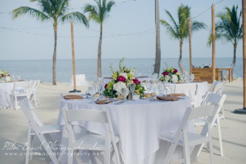 Beach wedding reception table and chairs